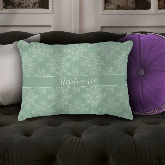 Simple Modern White Floral Damask Light Sage Accent Pillow (Creator Uploaded)