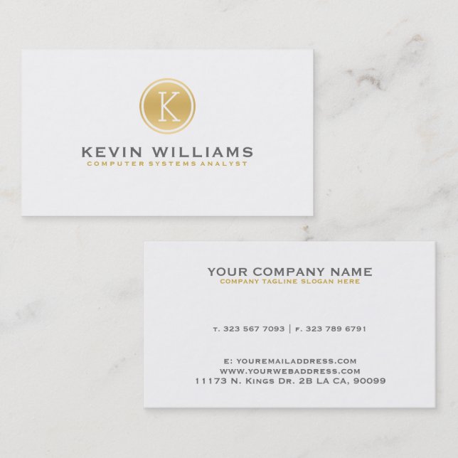 Simple Modern White & Gold Circle Accent Business Card (Front/Back)