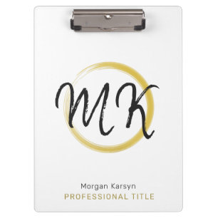 Simple Modern White Gold Elegant Template Monogram Clipboard