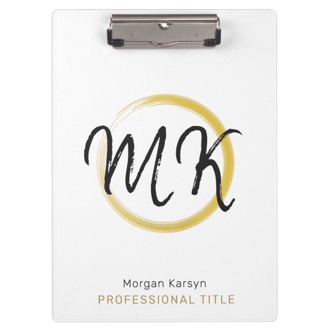Simple Modern White Gold Elegant Template Monogram Clipboard (Front)