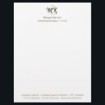 Simple Modern White Gold Elegant Template Monogram Letterhead<br><div class="desc">Your monogrammed stationery is a stunningly personalized means of showcasing your unique style. These sophisticated custom letterhead papers boast an exquisite initial and name,  adding a touch of elegance and individuality to your correspondence.</div>