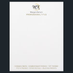 Simple Modern White Gold Elegant Template Monogram Letterhead<br><div class="desc">Your monogrammed stationery is a stunningly personalized means of showcasing your unique style. These sophisticated custom letterhead papers boast an exquisite initial and name,  adding a touch of elegance and individuality to your correspondence.</div>