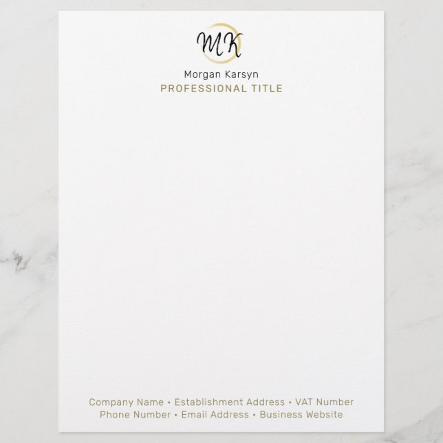 Simple Modern White Gold Elegant Template Monogram Letterhead (Front)
