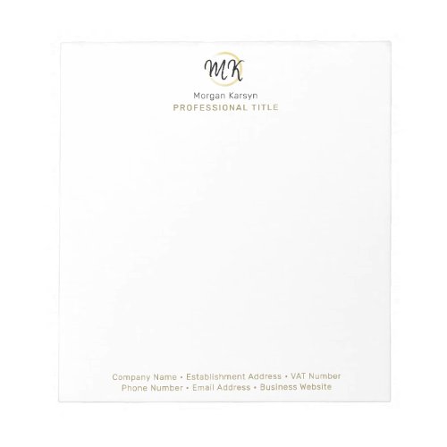 Simple Modern White Gold Elegant Template Monogram Notepad