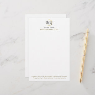 Simple Modern White Gold Elegant Template Monogram Stationery