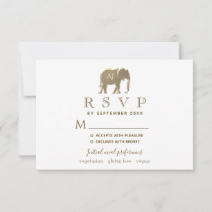 Simple Modern White & Gold Foil Elephant Wedding RSVP Card