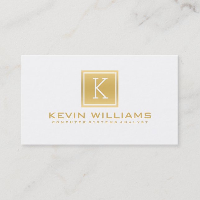 Simple Modern White & Gold Geometric Accent Business Card (Front)