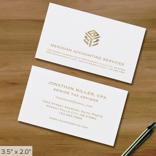 Simple Modern White Gold Logo Business Card