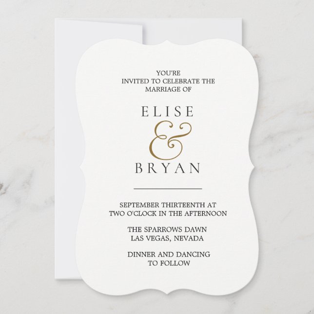 Simple Modern White & Gold Wedding Invitation (Front)