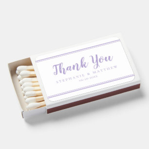 Simple Modern White & Lavender Thank You Wedding Matchboxes