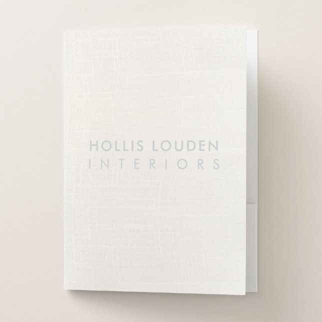 Simple Modern White Linen "look" Pocket Folder (Front)