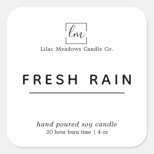 Simple Modern White Logo Candle Square Sticker