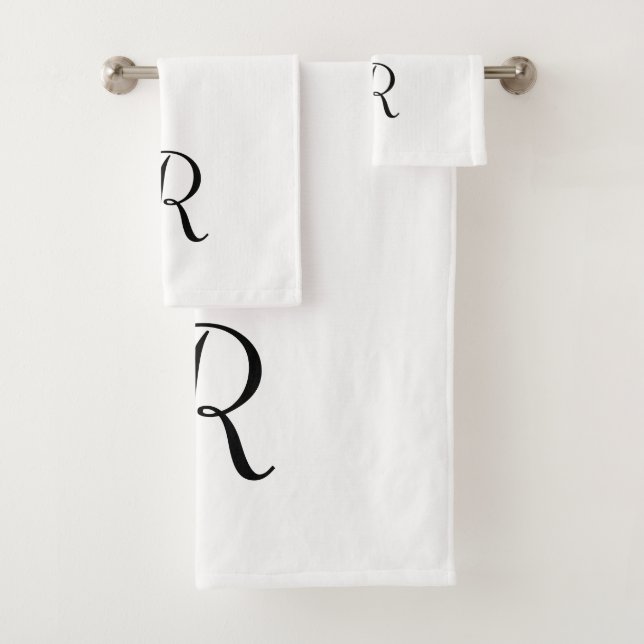 Simple Modern White Monogram Initial Bathroom   Bath Towel Set (Insitu)