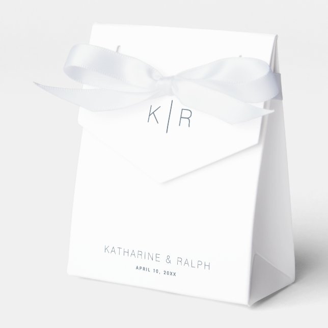 Simple Modern White Monogram Wedding Favor Boxes (Front Side)