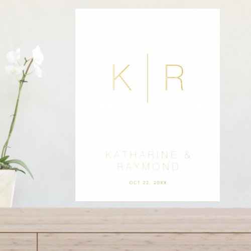 Simple Modern White Monogram Wedding Foil Prints