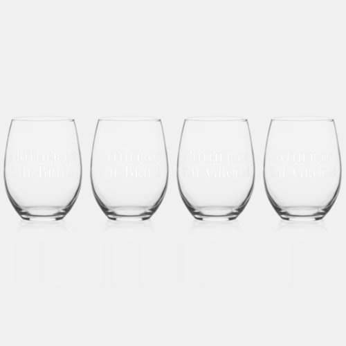 Simple Modern White Mother Father of Bride Groom Stemless Wine Glass