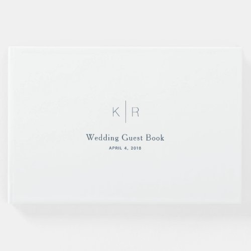 Simple Modern White Navy Blue Wedding Guest Book