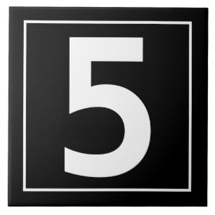 Simple Modern White on Black Number Tile