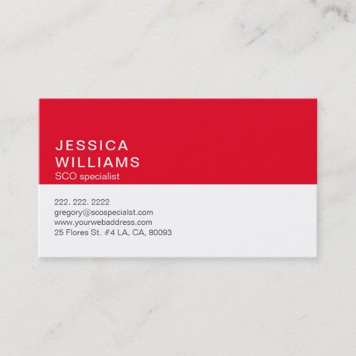 Simple Modern White  Red SEO Specialist Business Card