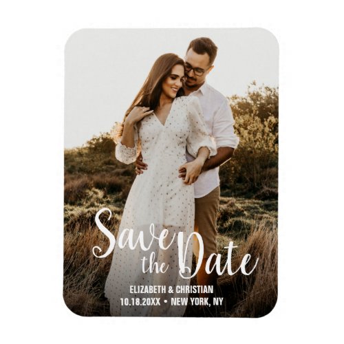 Simple Modern White Script Engagement Photo Magnet