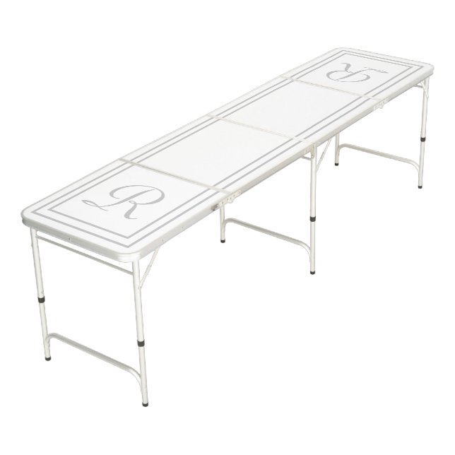 Simple Modern White Stripe Monogram Personalised  Beer Pong Table (Angled)