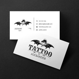 Simple & Modern White Tattoo Artist Shop Dragon Business Card