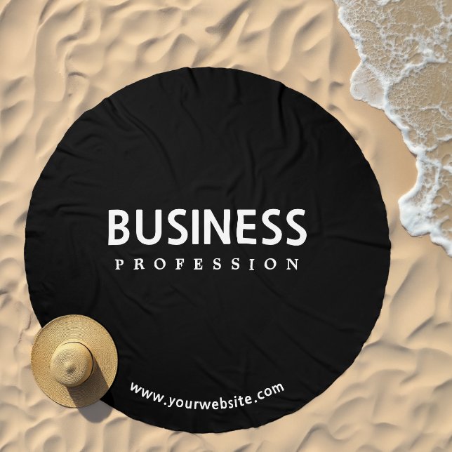 Simple Modern White Text on Black Custom Business  Beach Towel (Beach)