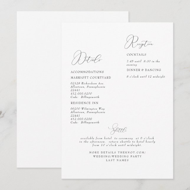 Simple Modern White Wedding Detail II Invitation (Front/Back)