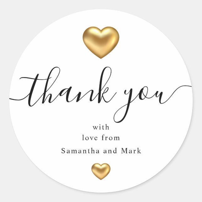 Simple Modern White Wedding Gold Heart Classic Round Sticker (Front)