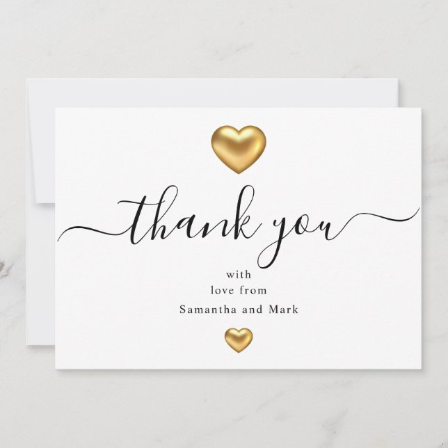 Simple Modern White Wedding Gold Heart Flat Card (Front)