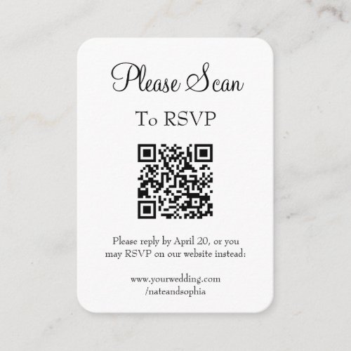 Simple Modern White Wedding Scan QR Code Enclosure Card