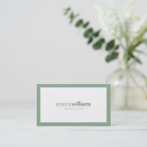 Simple Modern White With Sage Green Border Business Card