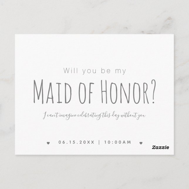 Simple Modern Will You Be My Maid of Honor Postcard (Back)