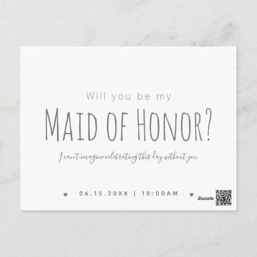 Simple Modern Will You Be My Maid of Honor Postcard