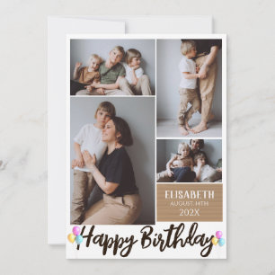 Simple Modern Wood Birthday Stylish Photo Collage Card