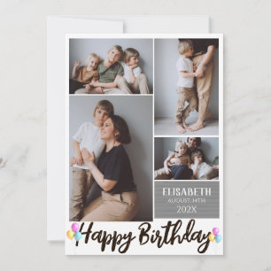 Simple Modern Wood Birthday Stylish Photo Collage Card
