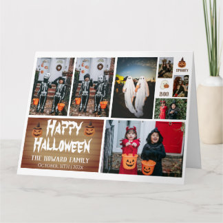 Simple Modern Wood Spooky Halloween Photo Collage Card