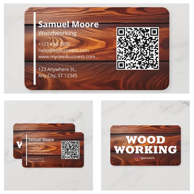 Simple Modern Woodworking Carpenters QR Code Business Card (Simple Modern Woodworking Carpenters QR Code Business Card
)