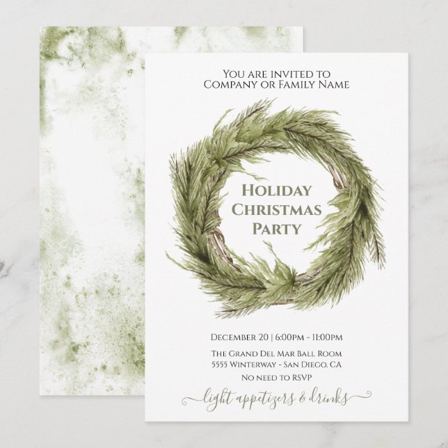 Simple Modern Wreath Christmas Holiday Party Invitation (Front/Back)