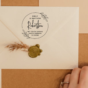 Simple Modern Wreath Married Couple Return Address Rubber Stamp