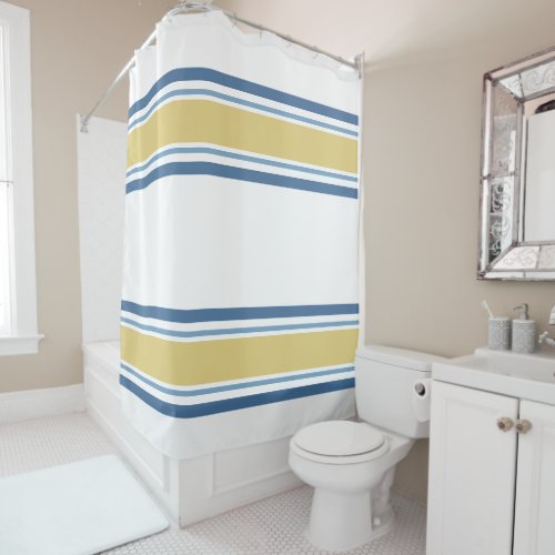 Simple Modern Yellow And Blue Striped Shower Curtain