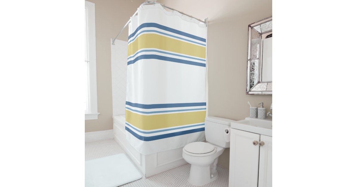 Simple Modern Yellow And Blue Striped Shower Curtain Zazzle
