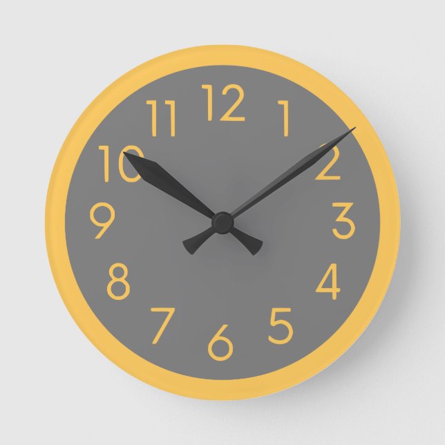 Simple Modern Yellow And Gray Kitchen Round Clock (Front)
