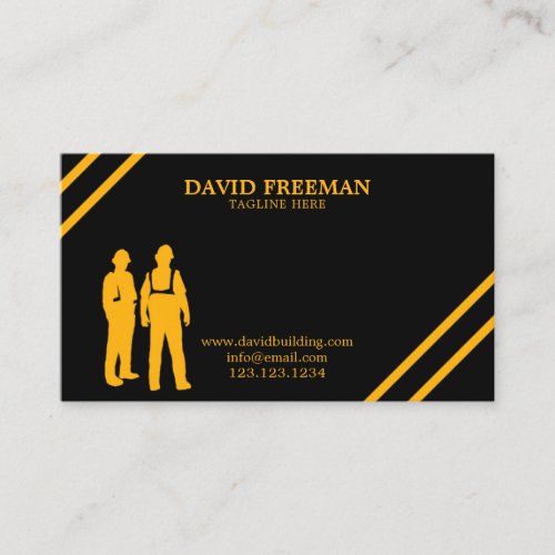 Simple Modern Yellow  Black Construction Manager Business Card