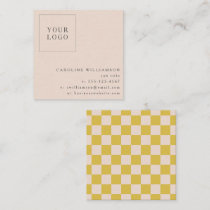 Simple Modern Yellow Checkerboard Your Logo Custom Square Business Card