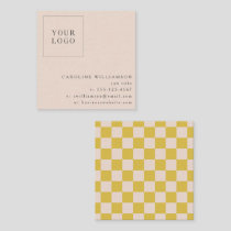Simple Modern Yellow Checkerboard Your Logo Custom Square Business Card