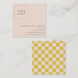 Simple Modern Yellow Checkerboard Your Logo Custom Square Business Card