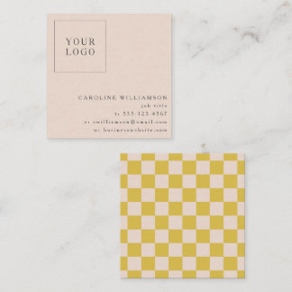 Simple Modern Yellow Checkerboard Your Logo Custom Square Business Card