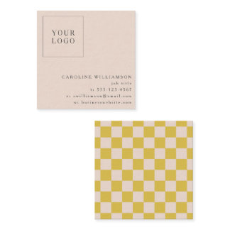 Simple Modern Yellow Checkerboard Your Logo Custom Square Business Card
