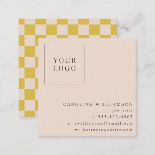 Simple Modern Yellow Checkerboard Your Logo Custom Square Business Card
